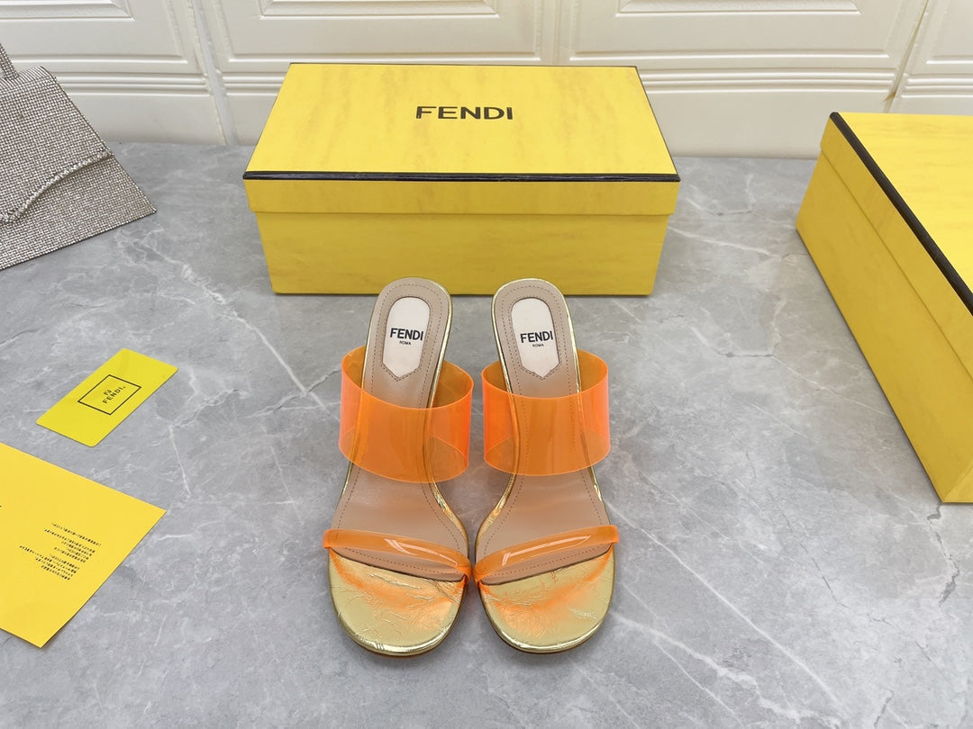 FENDI FIRST 95 MM HIGH-HEELED SANDAL IN LIGHT ORANGE TPU FILM AND LAMBSKIN
