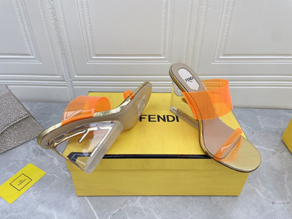 FENDI FIRST 95 MM HIGH-HEELED SANDAL IN LIGHT ORANGE TPU FILM AND LAMBSKIN