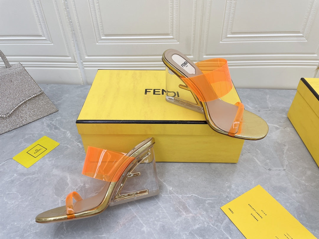 FENDI FIRST 95 MM HIGH-HEELED SANDAL IN LIGHT ORANGE TPU FILM AND LAMBSKIN