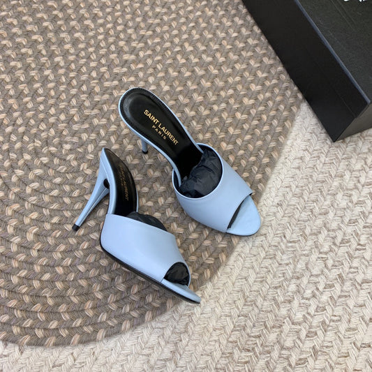 LA 16 HEELED MULES IN SKY BLUE SMOOTH LAMBSKIN