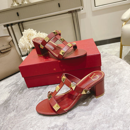 ROMAN STUD CHERRY RED CALFSKIN SLIDE SANDAL 60 MM