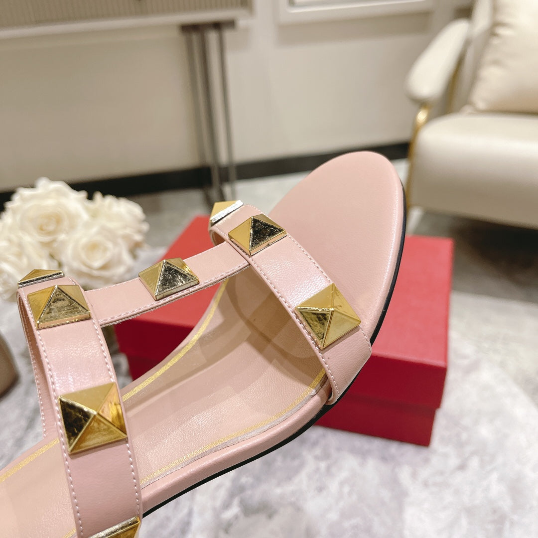 ROMAN STUD PALE PINK CALFSKIN SLIDE SANDAL 60 MM
