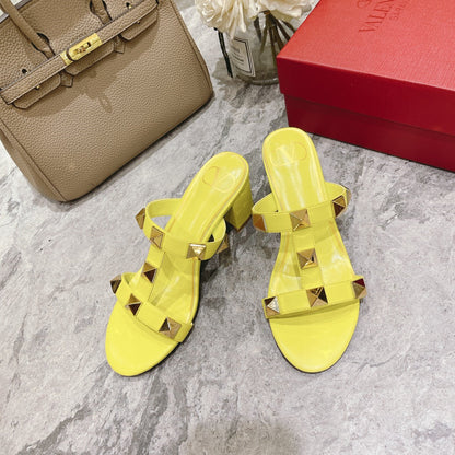 ROMAN STUD BRIGHT YELLOW CALFSKIN SLIDE SANDAL 60 MM