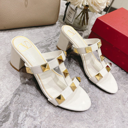 ROMAN STUD WHITE CALFSKIN SLIDE SANDAL 60 MM
