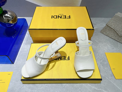 FENDI FIRST 95 MM HIGH-HEELED SANDAL IN WHITE LAMBSKIN GOLD HARDWARE