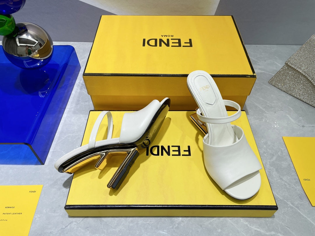 FENDI FIRST 95 MM HIGH-HEELED SANDAL IN WHITE LAMBSKIN GOLD HARDWARE