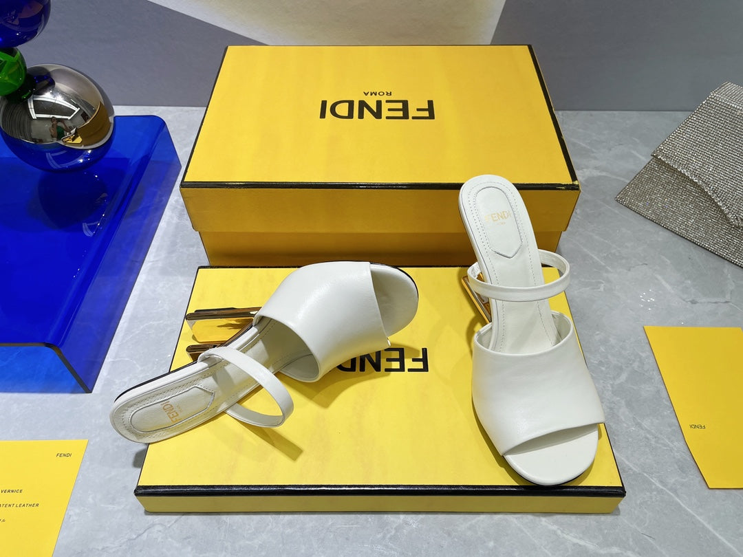 FENDI FIRST 95 MM HIGH-HEELED SANDAL IN WHITE LAMBSKIN GOLD HARDWARE