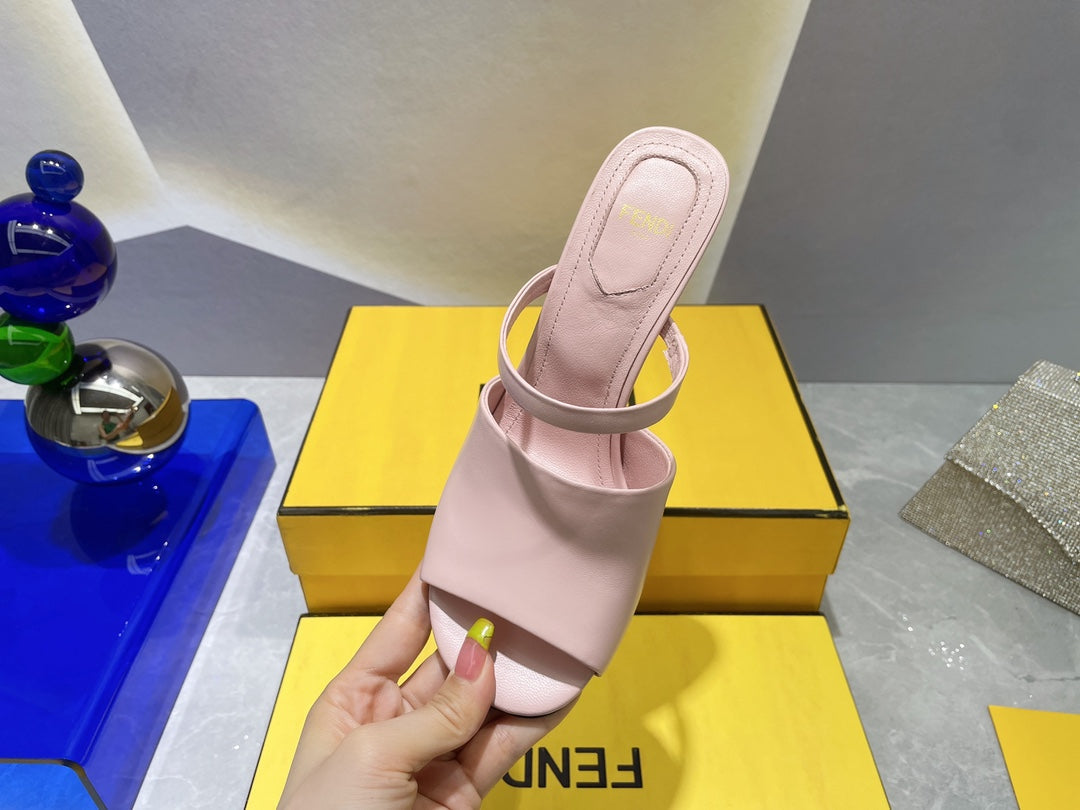FENDI FIRST 95 MM HIGH-HEELED SANDAL IN BABY PINK LAMBSKIN GOLD HARDWARE