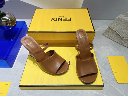 FENDI FIRST 95 MM HIGH-HEELED SANDAL IN SEPIA BROWN LAMBSKIN GOLD HARDWARE