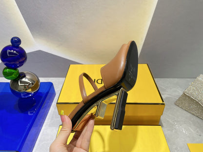 FENDI FIRST 95 MM HIGH-HEELED SANDAL IN SEPIA BROWN LAMBSKIN GOLD HARDWARE