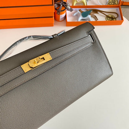 KELLY CUT 31 IN WOOD BROWN CALFSKIN WITH GOLD HARDWARE