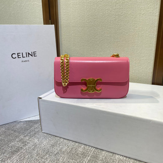 CHAIN EMBOSSED ARMPIT BAG 20 IN WATERMELON PINK CALFSKIN