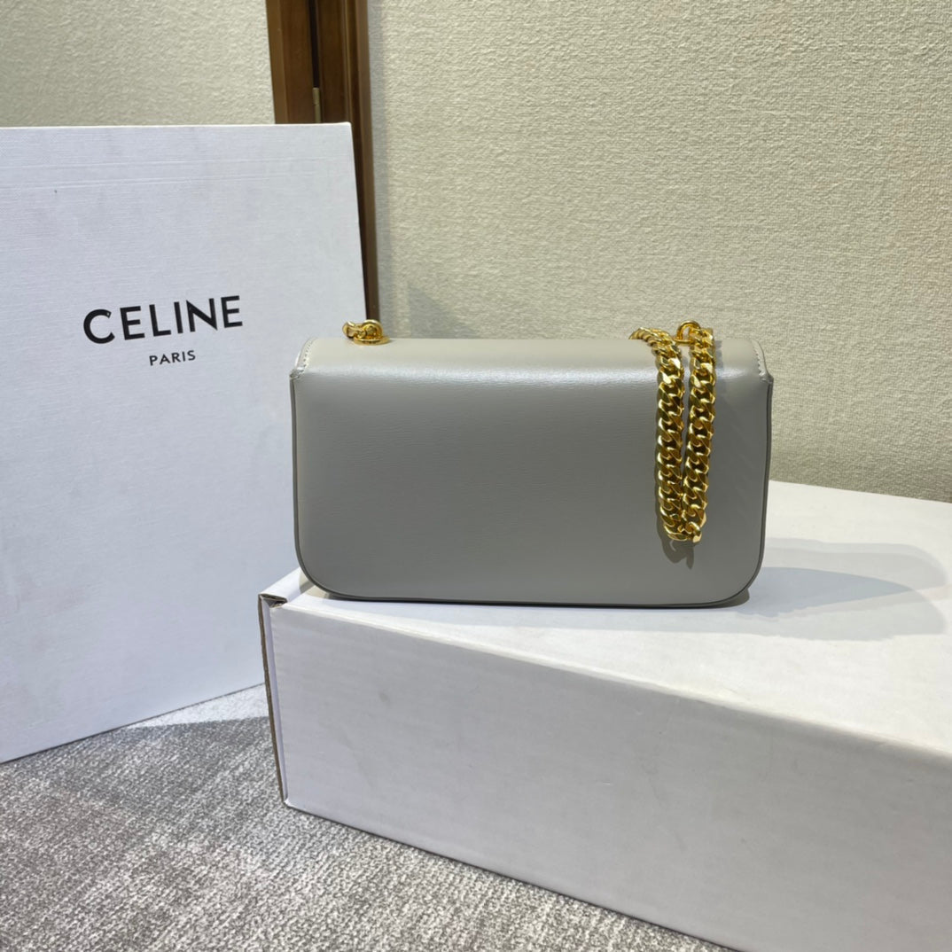 CHAIN EMBOSSED ARMPIT BAG 20 IN STONE GRAY CALFSKIN