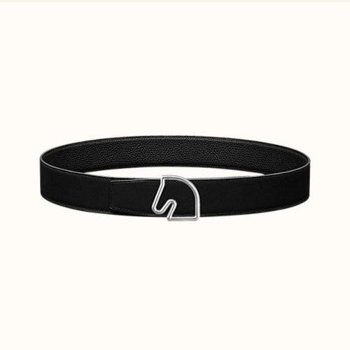 BOUCLE BELT BUCKLE & REVERSIBLE BLACK AND WHITE LEATHER STRAP 38MM SILVER HARDWARE