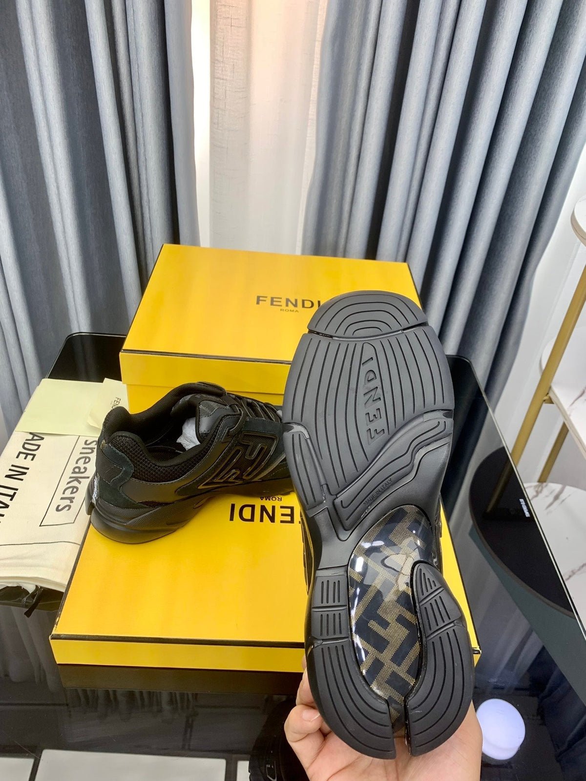 FENDI FASTER TRAINER IN BLACK CALFSKIN AND SUEDE