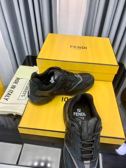 FENDI FASTER TRAINER IN BLACK CALFSKIN AND SUEDE