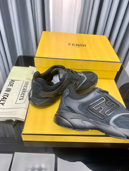 FENDI FASTER TRAINER IN BLACK CALFSKIN AND SUEDE
