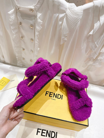 FENDI DAD SANDAL IN MAGENTA PURPLE FLEECE