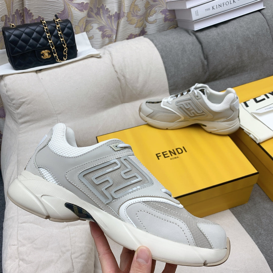 FENDI FASTER TRAINERS IN GREY SUEDE AND BREATHABLE MESH