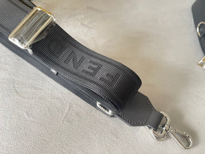 FENDI ROMA 22 CLUTCH BAG IN DARK GREY FF CALFSKIN SILVER HARDWARE WITH WHITE LOGO