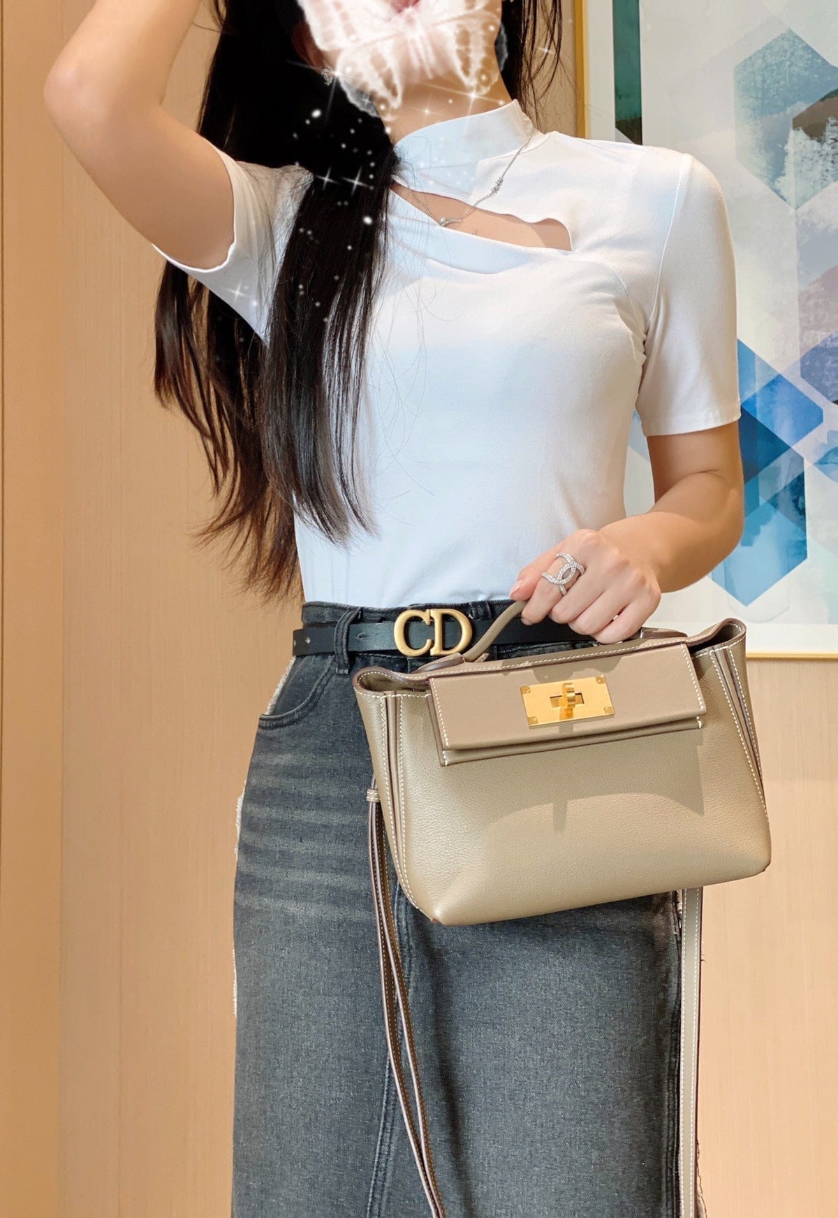 MINI 24/24 21CM IN TOGO ETOUPE EVERCOLOR CALFSKIN GOLD KELLY BUCKLE