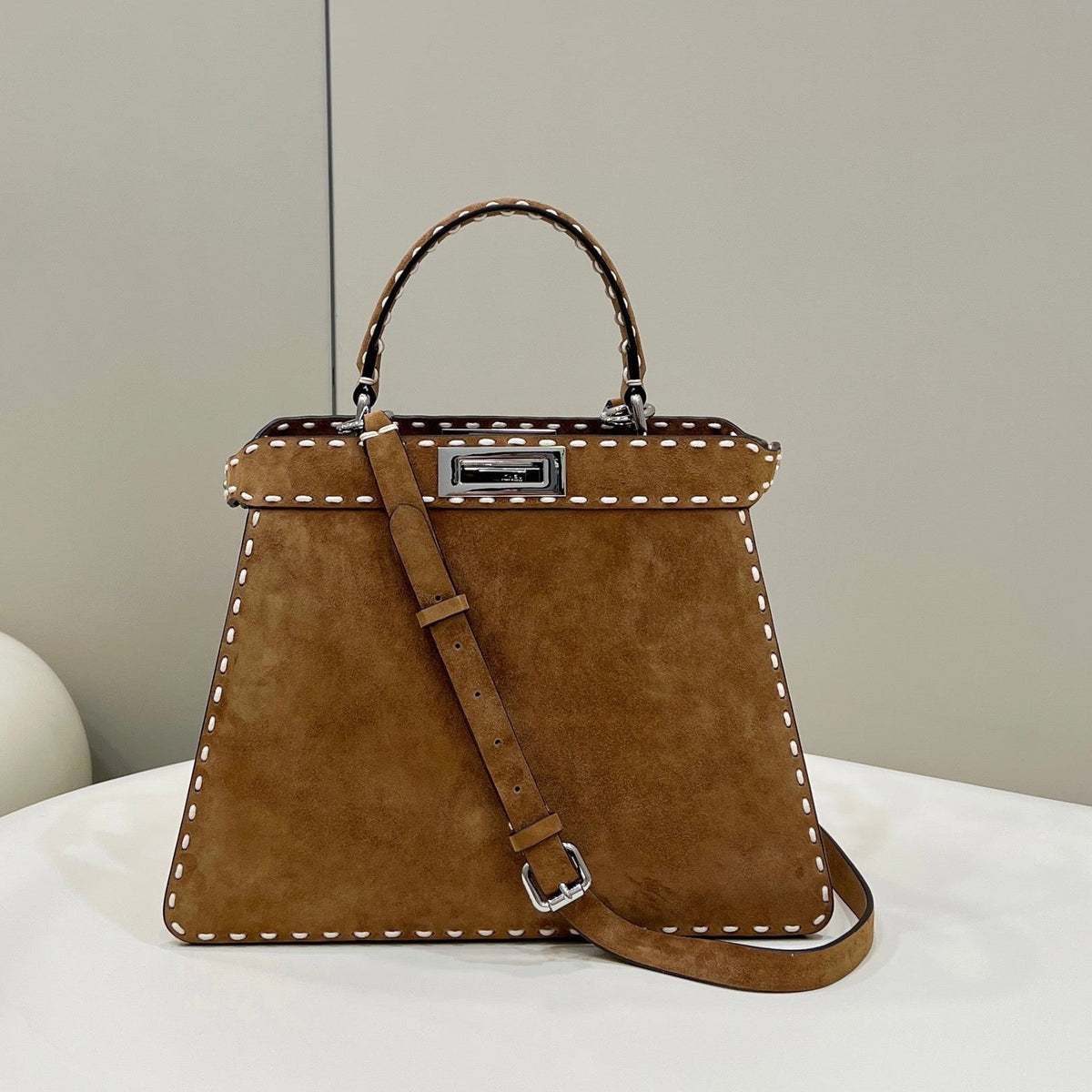 PEEKABOO ISEEU 33 IN SEPIA BROWN SUEDE SILVER HARDWARE