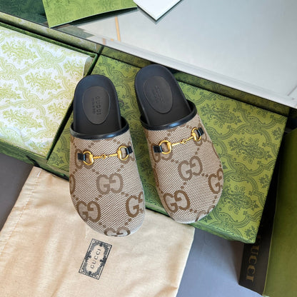 HORSEBIT MULE IN LIGHT BROWN MONOGRAM CANVAS AND BLACK LINING