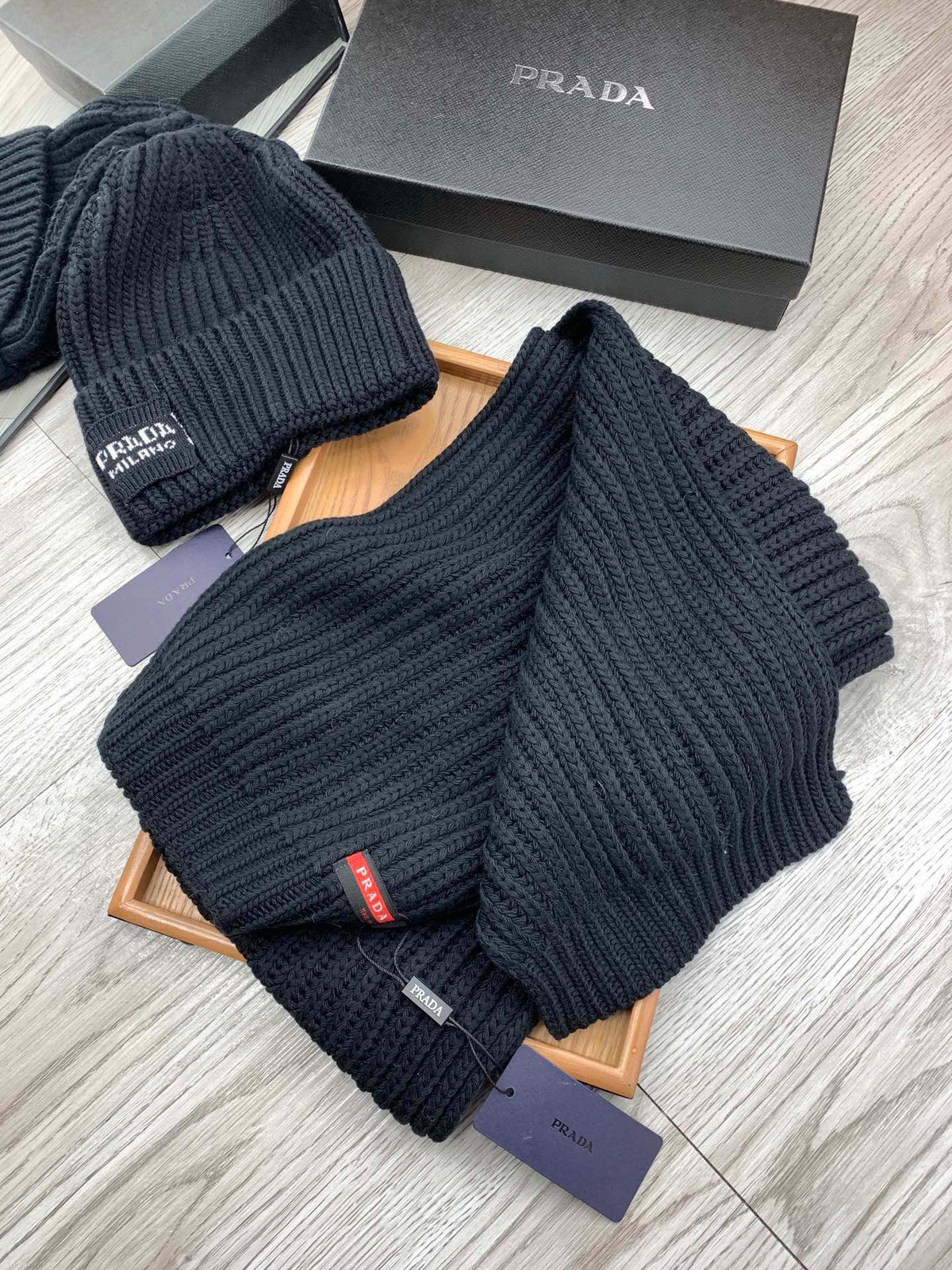 SET SCARF AND HAT IN BLACK WOOL AND RABBIT FUR 388994