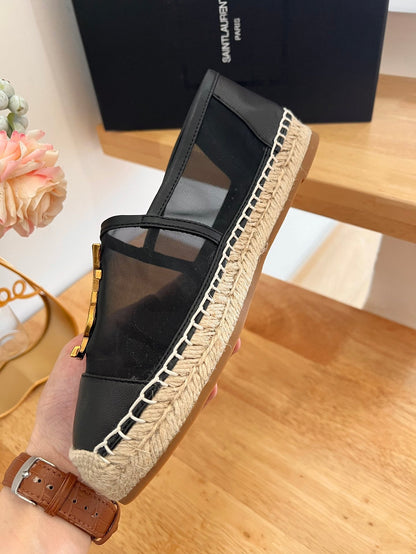 SL YVES LOGO SLIP ON BLACK CALFSKIN AND MESH