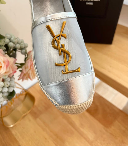 SL YVES LOGO SLIP ON SILVER CALFSKIN AND MESH