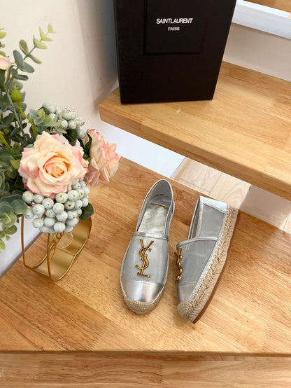 SL YVES LOGO SLIP ON SILVER CALFSKIN AND MESH