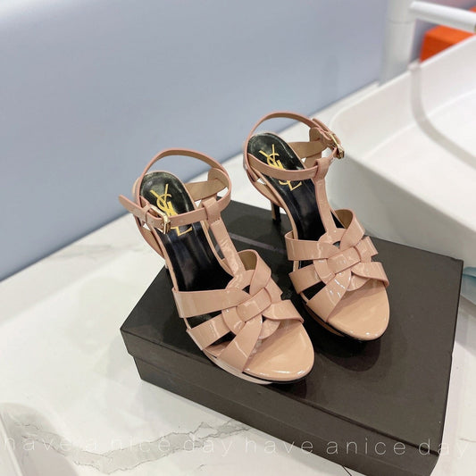 SL TRIBUTE POINED TOE SANDALS GLOSSY DUSTY ROSE CALFSKIN