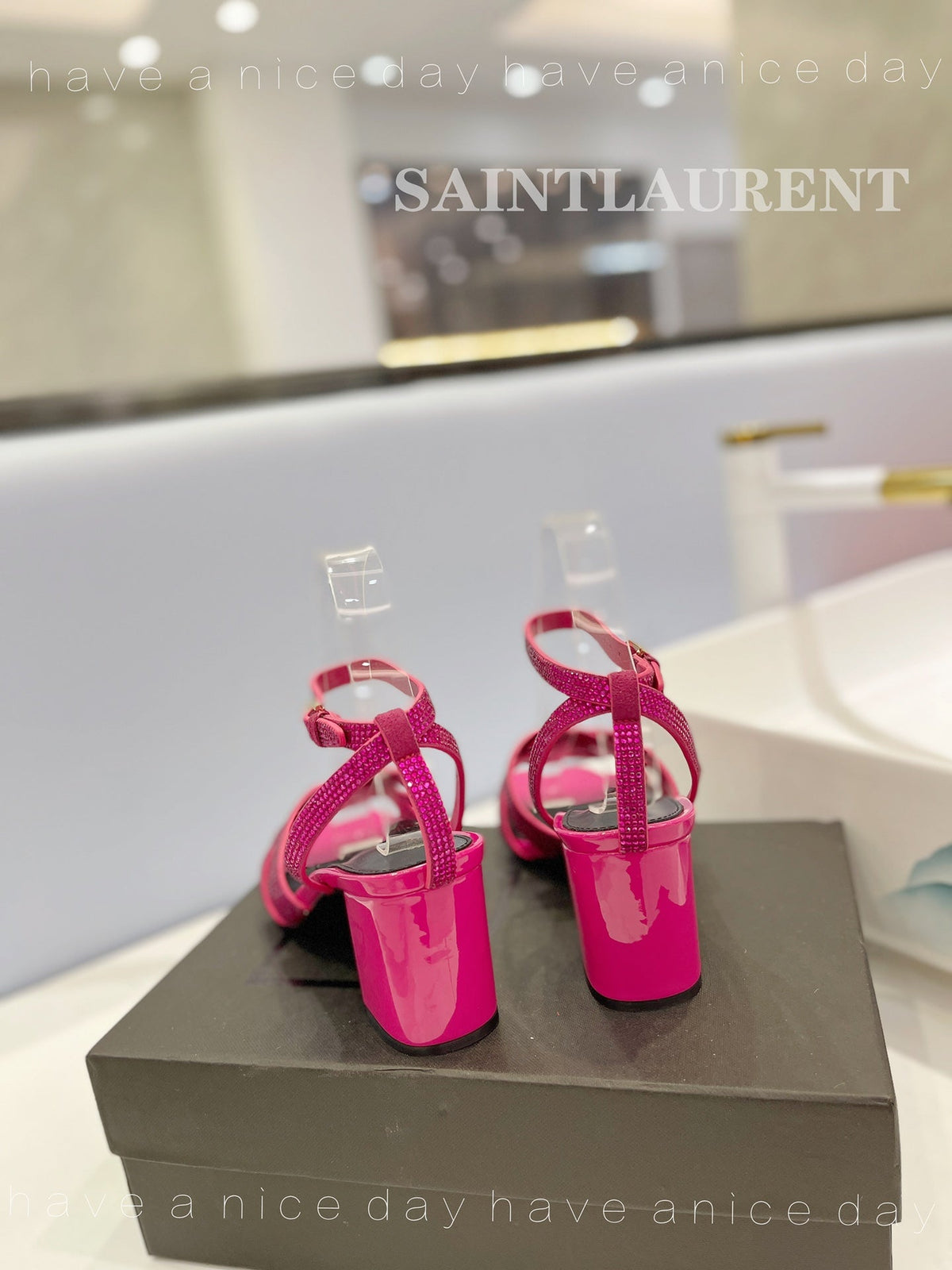 SL TRIBUTE CRYSTAL SANDALS DEEP PINK CALFSKIN