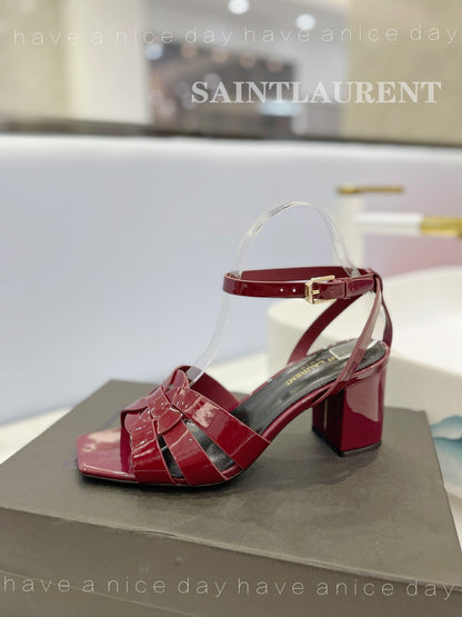 SL TRIBUTE SANDAL GLOSSY BERRY CALFSKIN