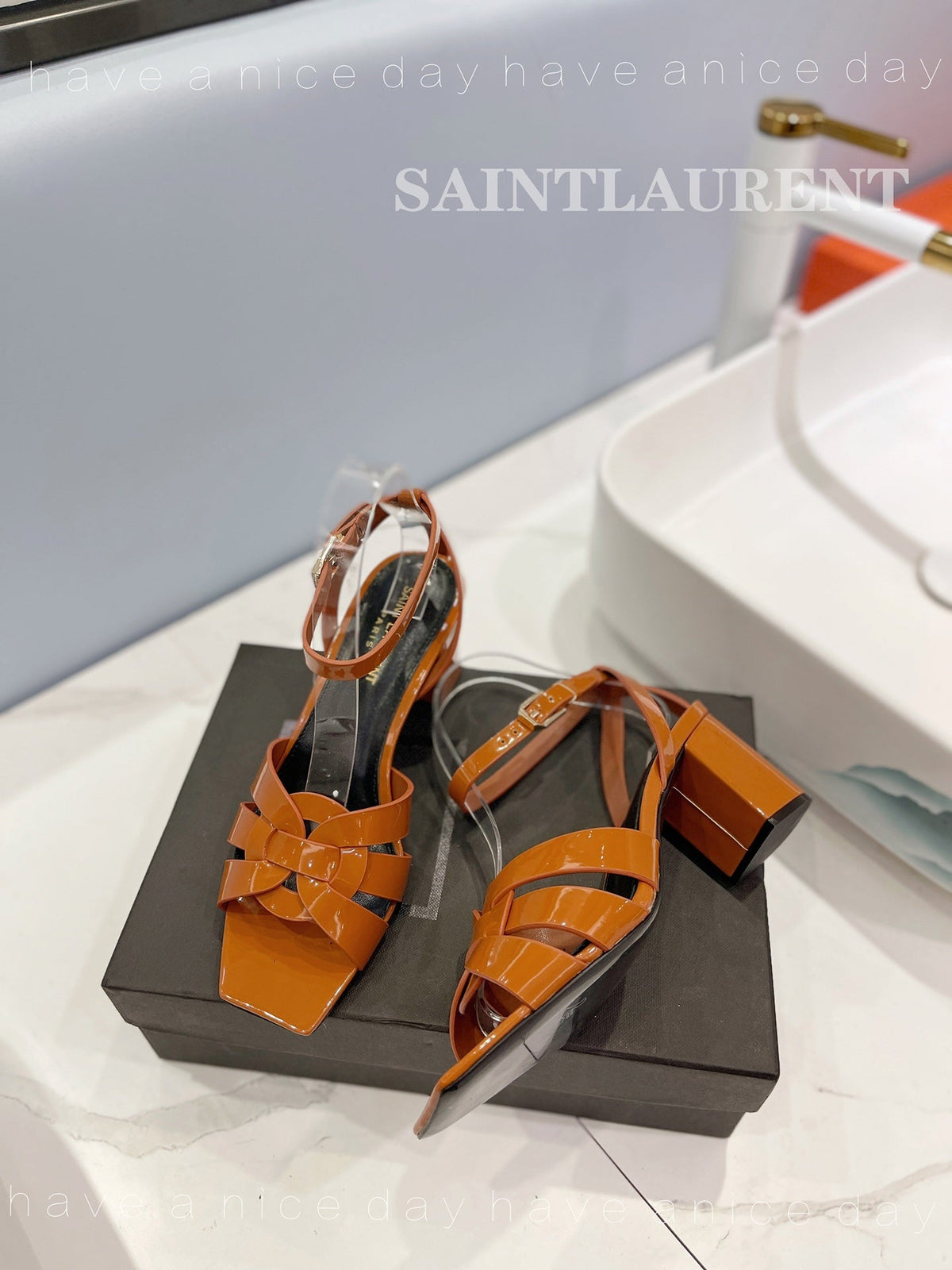 SL TRIBUTE SANDAL GLOSSY COPPER CALFSKIN