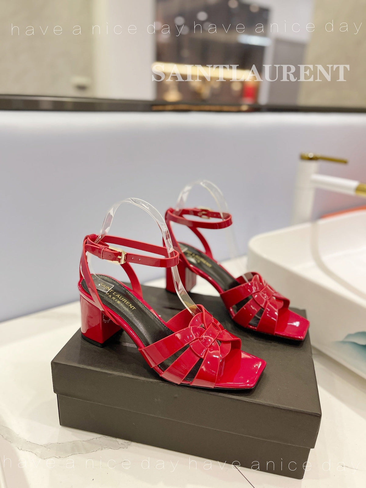SL TRIBUTE SANDAL GLOSSY RED CALFSKIN