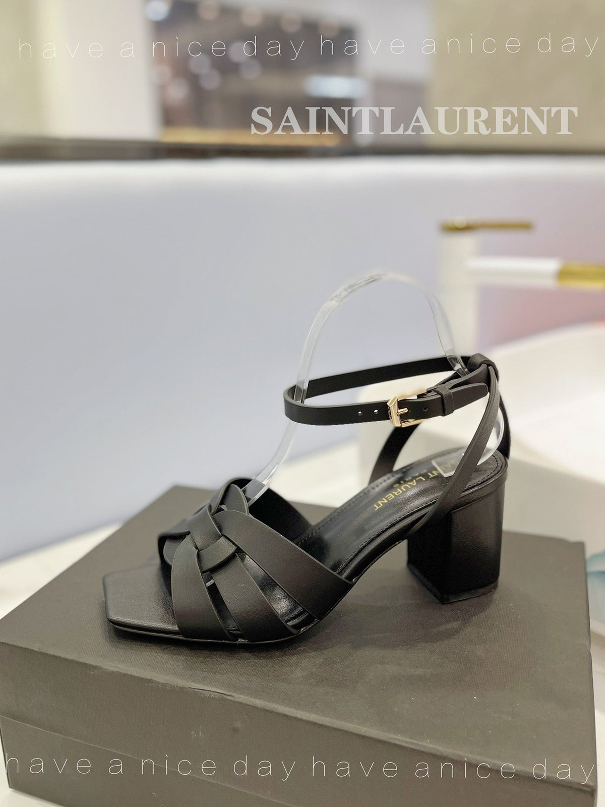 SL TRIBUTE SANDAL BLACK CALFSKIN