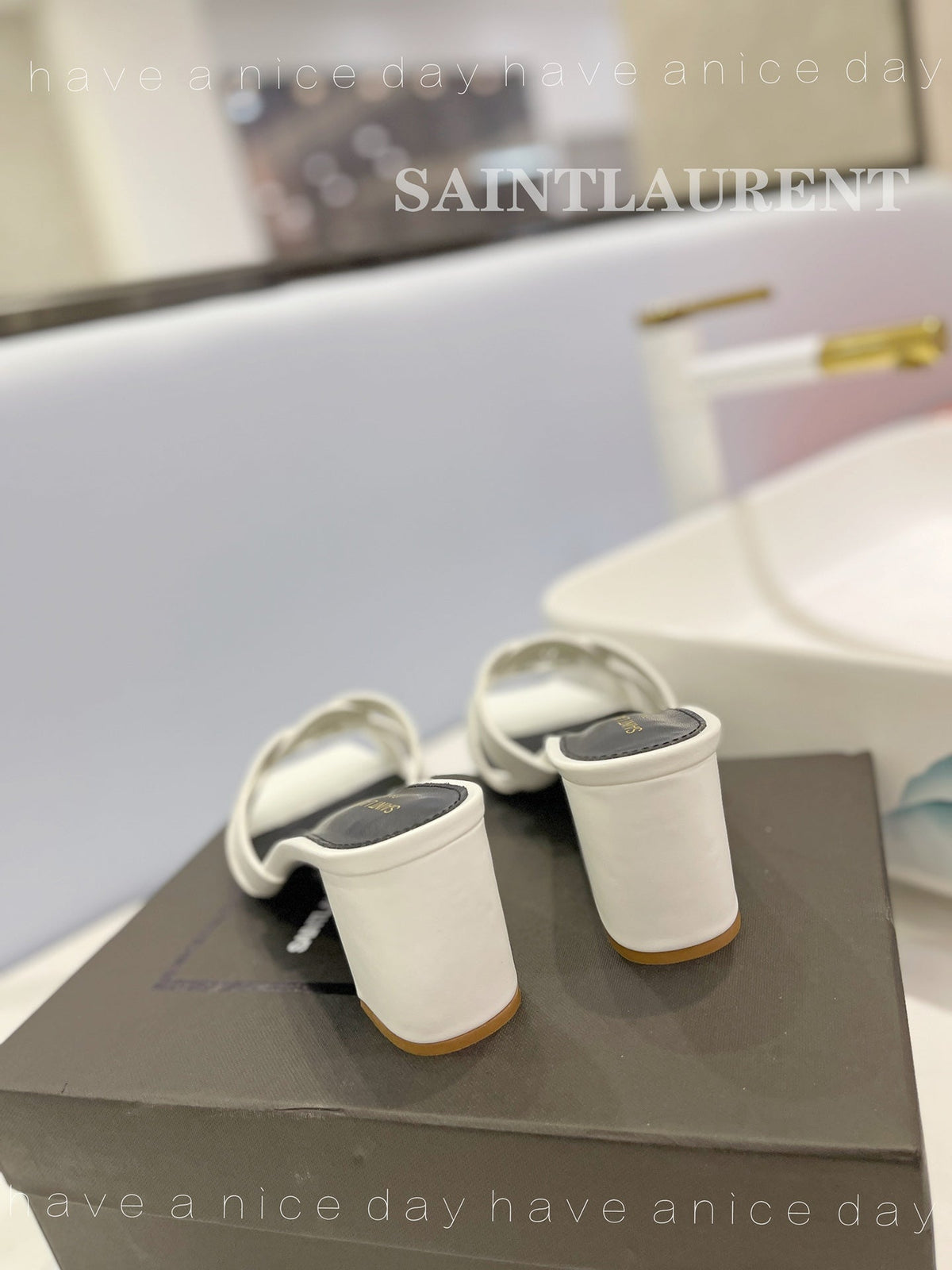 SL TRIBUTE MULES WHITE CALFSKIN