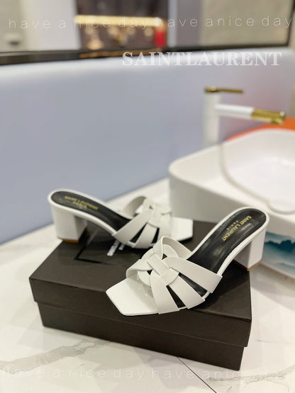 SL TRIBUTE MULES WHITE CALFSKIN