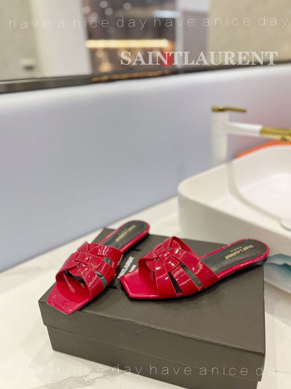 SL TRIBUTE SLIPPERS GLOSSY RED CALFSKIN