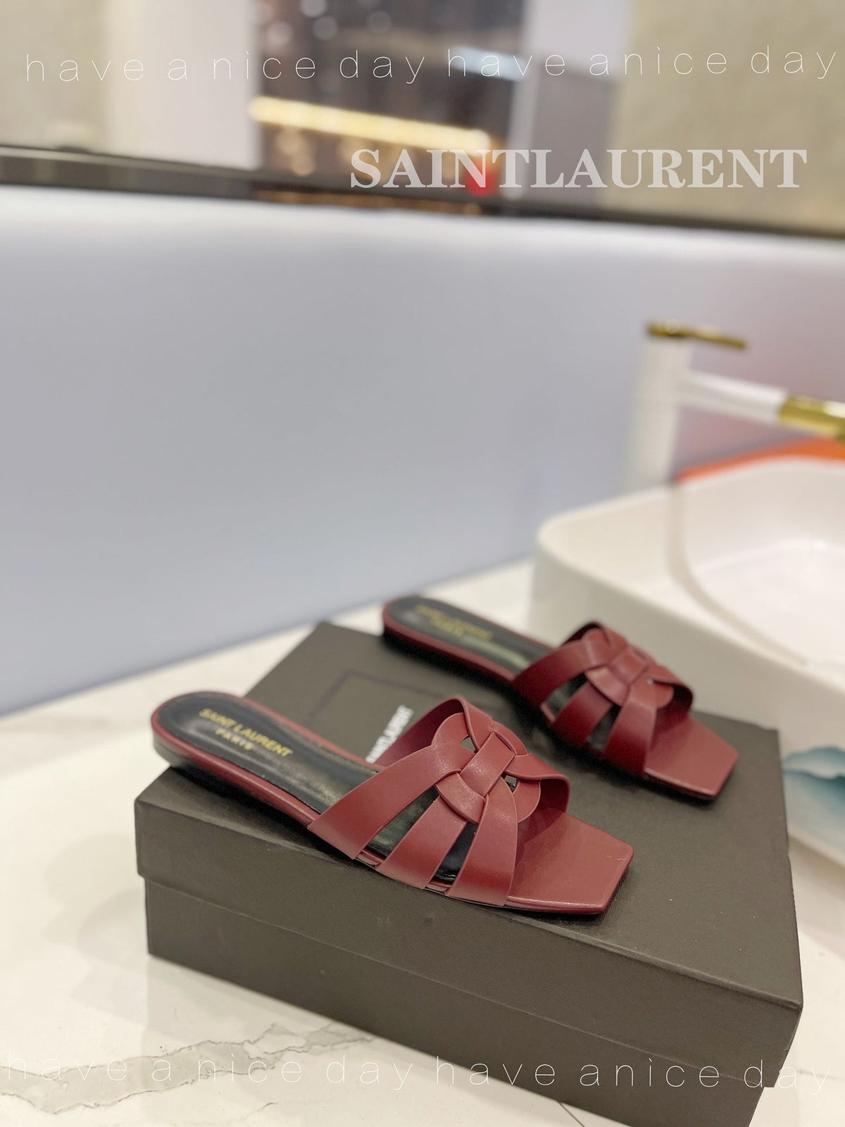 SL TRIBUTE SLIPPERS BERRY CALFSKIN
