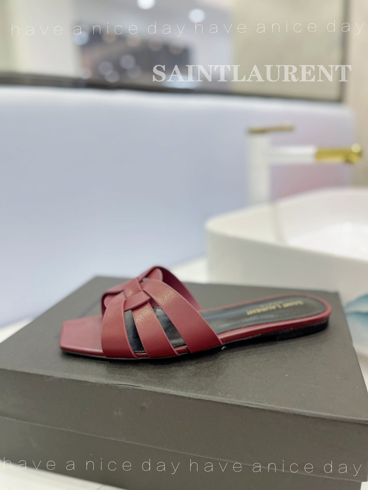 SL TRIBUTE SLIPPERS BERRY CALFSKIN