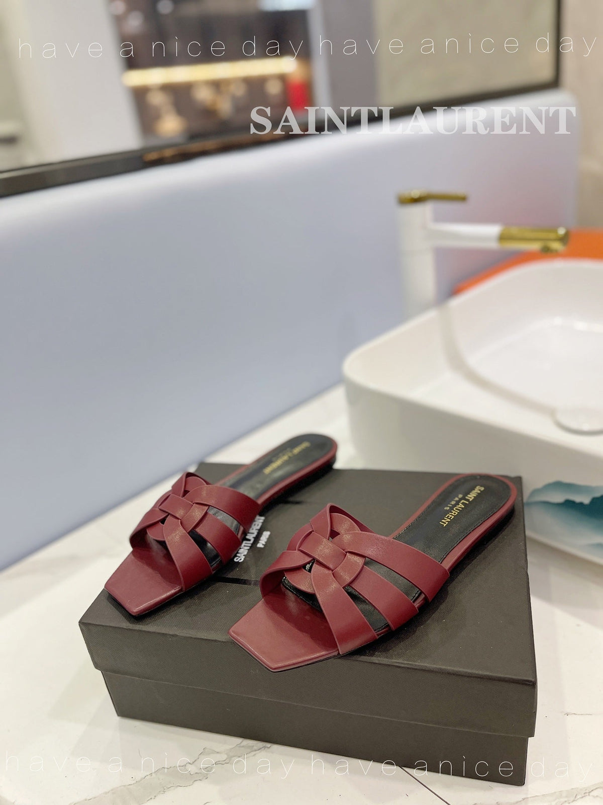 SL TRIBUTE SLIPPERS BERRY CALFSKIN
