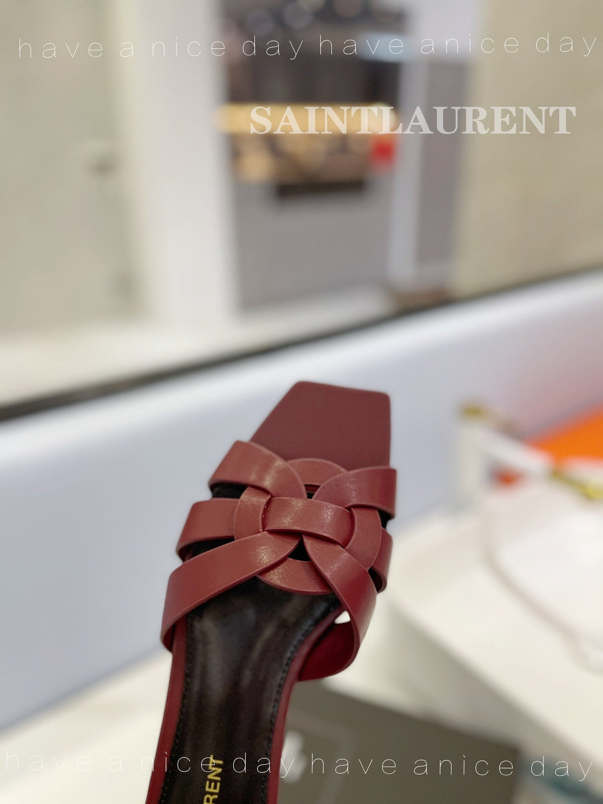 SL TRIBUTE SLIPPERS BERRY CALFSKIN