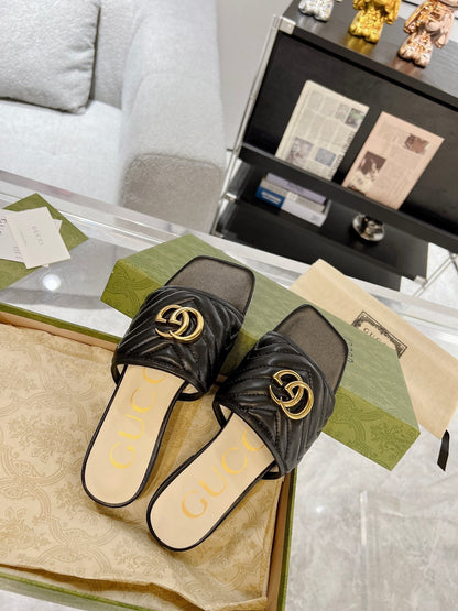 GG EXCLUSIVE SLIDE SANDAL BLACK CALFSKIN