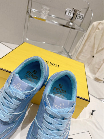 FENDI LOW-TOP TRAINER IN CERULEAN BLUE CALFSKIN
