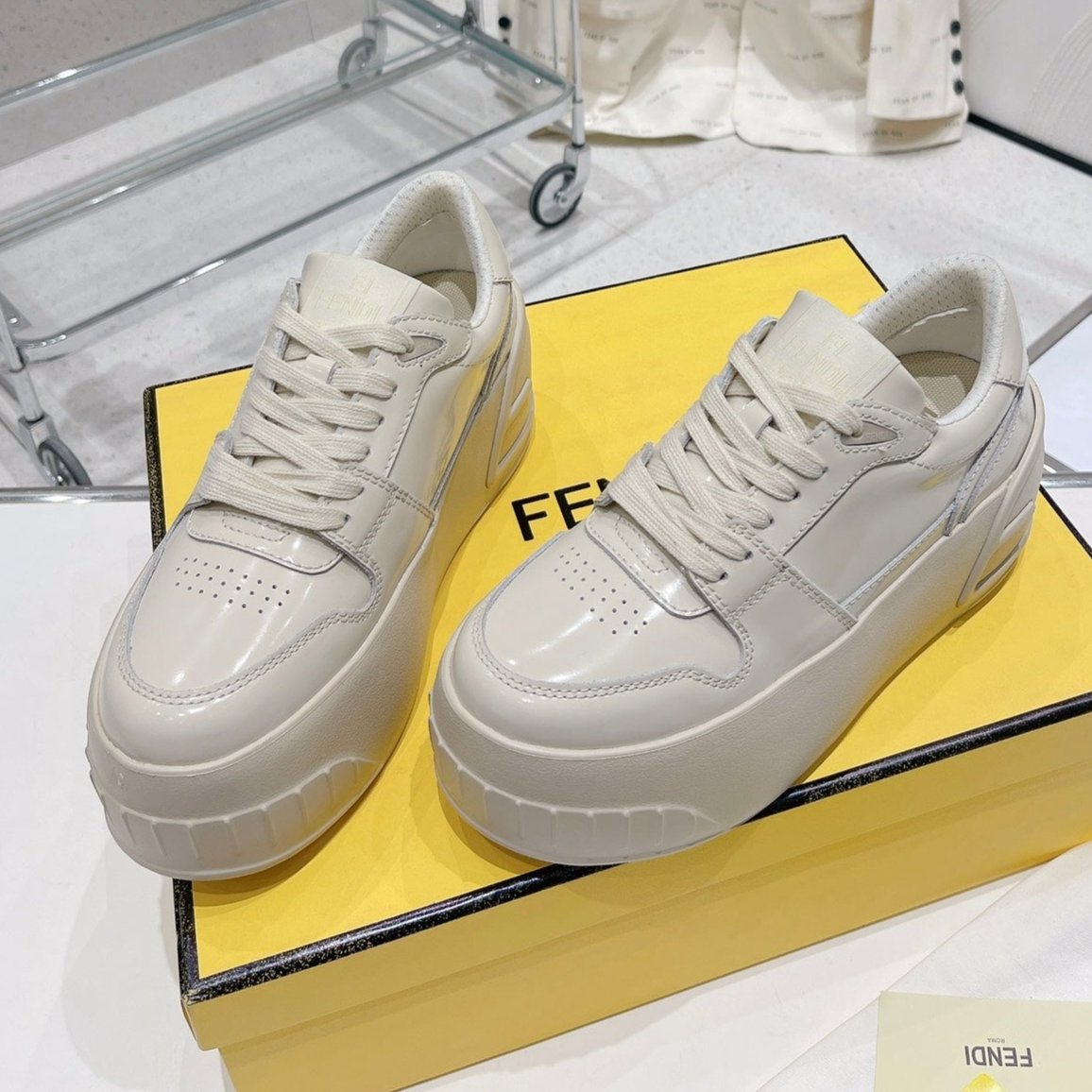 FENDI LOW-TOP TRAINER IN WHITE CALFSKIN