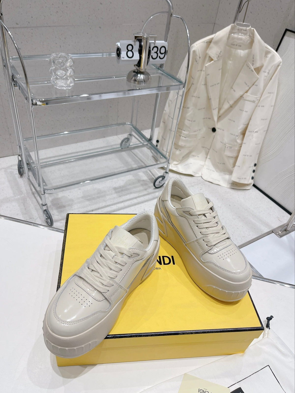FENDI LOW-TOP TRAINER IN WHITE CALFSKIN