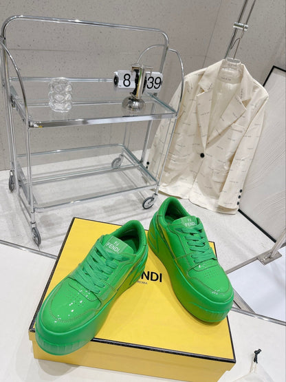 FENDI LOW-TOP TRAINER IN LAWN GREEN CALFSKIN