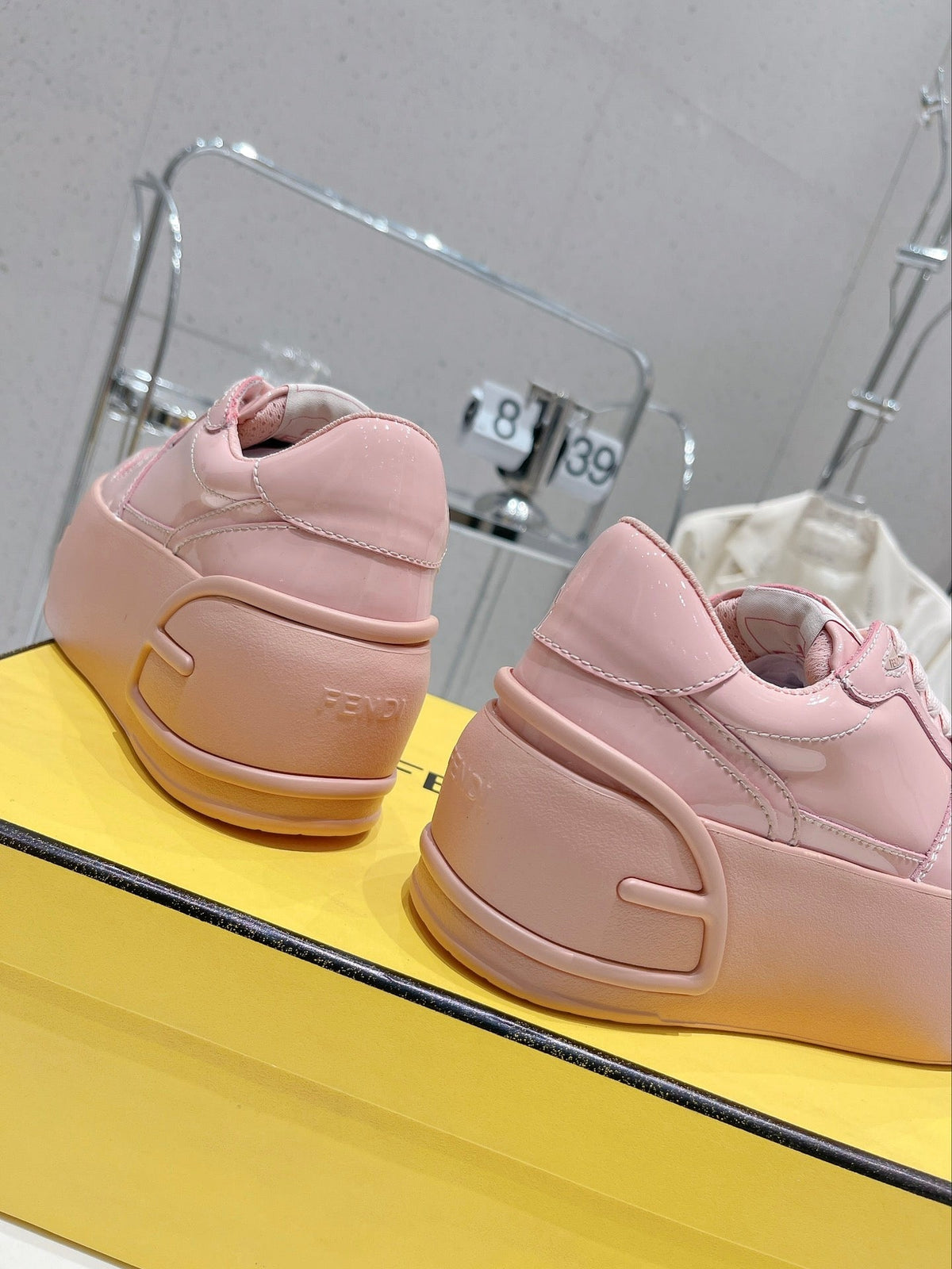 FENDI LOW-TOP TRAINER IN LIGHT PINK CALFSKIN